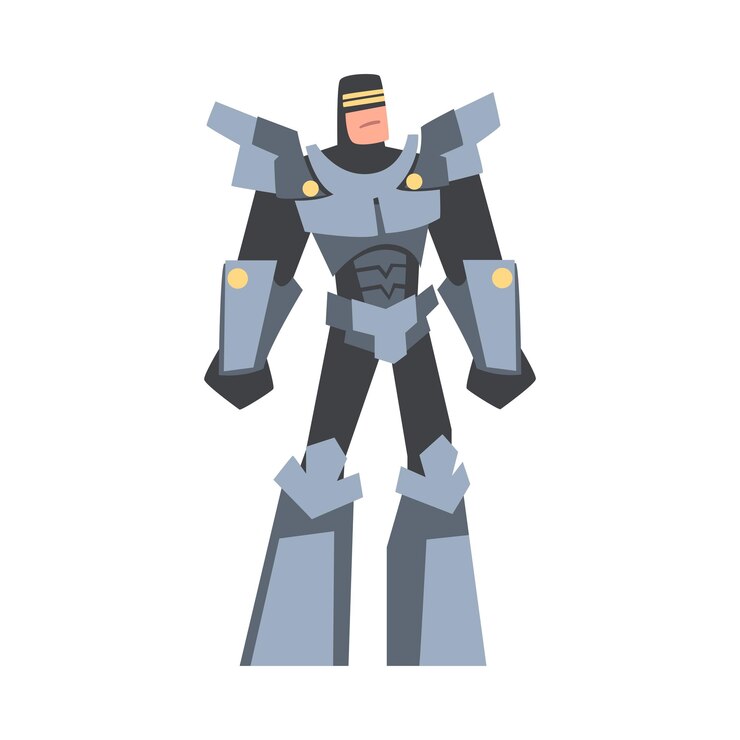 Vector hombre con disfraz de robot cyborg o personaje de superhéroe fiesta de carnaval o mascarada concepto ilustración vectorial de estilo de dibujos animados