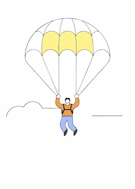 Un hombre disfrutando del arte de la ilustración de paracaídas sobre un fondo blanco