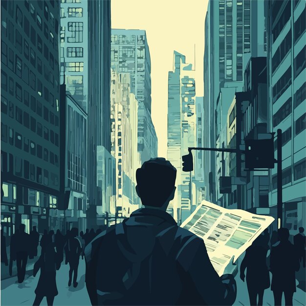 Hombre disfrutando de un momento de tranquilidad con una ilustración vectorial de periódico