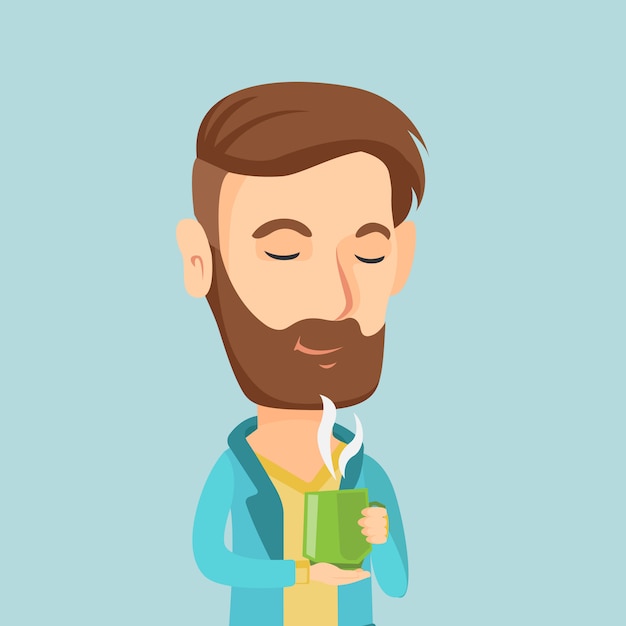 Hombre disfrutando de la taza de café ilustración vectorial