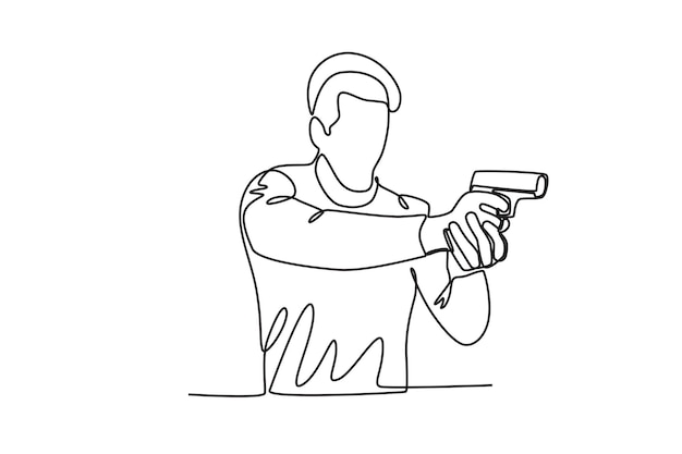 Un hombre dispara una pistola dibujo en línea de guerra