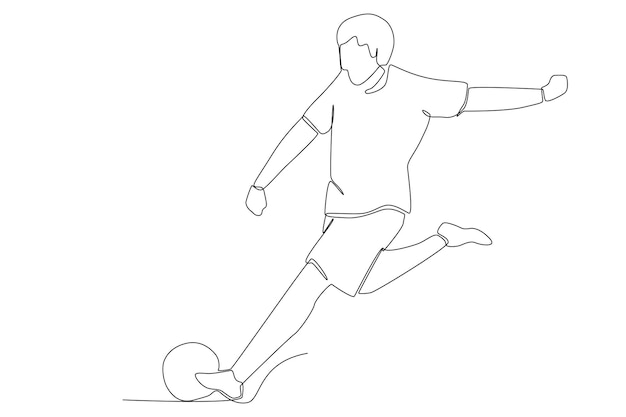Un hombre disparando una pelota desde la esquina en una línea de arte de fútbol o fútbol
