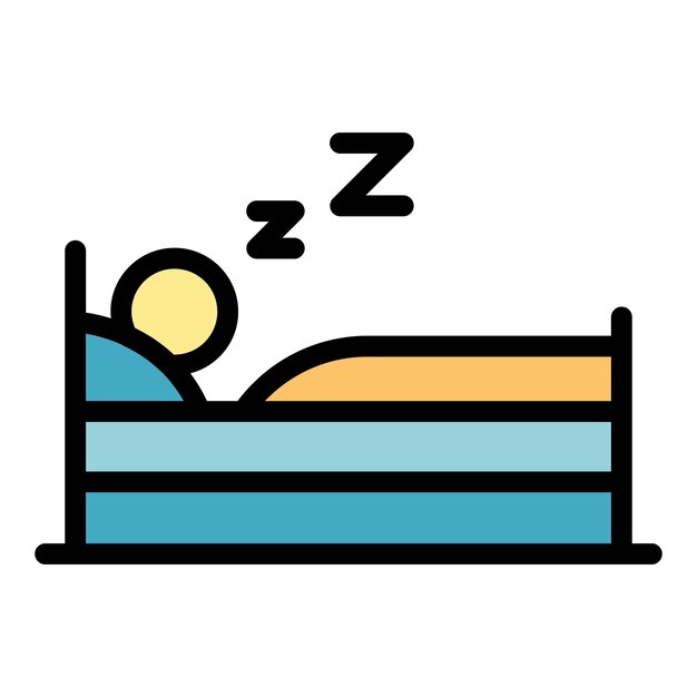 Hombre dormido icono contorno vector Cama para dormir Persona niño color plano
