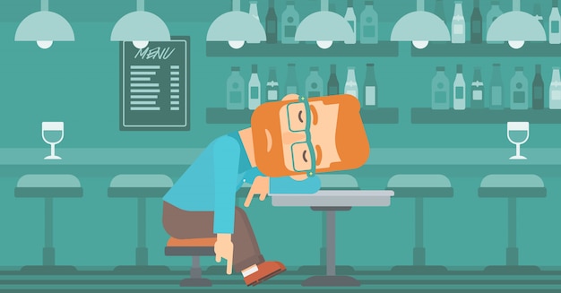 Hombre durmiendo en el bar.