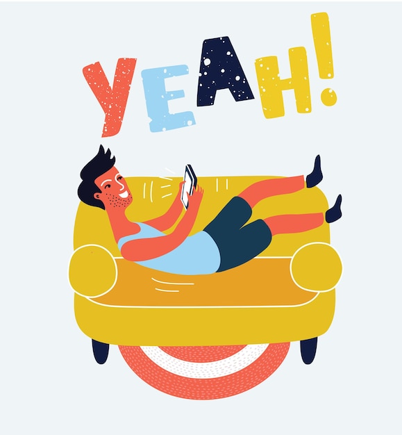 Hombre durmiendo en casa en la ilustración de vector de sofá