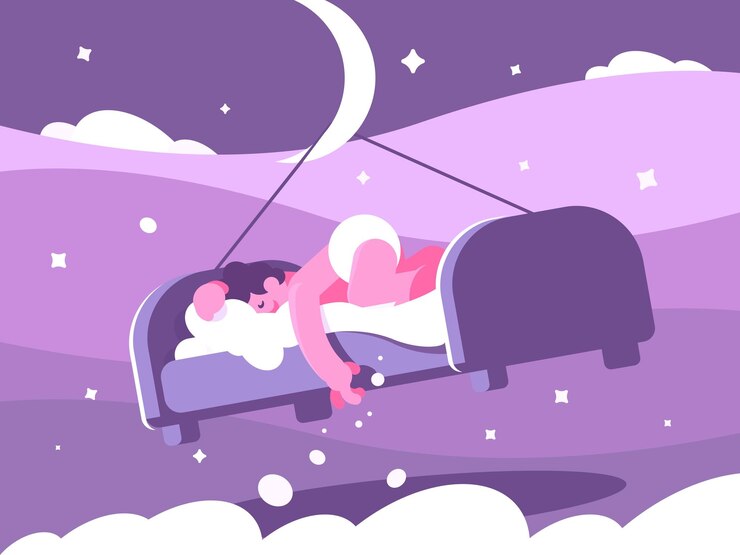 Vector hombre durmiendo dulcemente cama