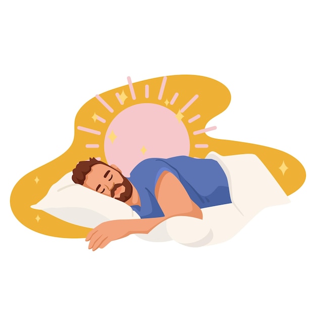 Hombre durmiendo pacíficamente Ilustración vectorial en un fondo blanco Concepto de relajación y comodidad Ilustración vectoria