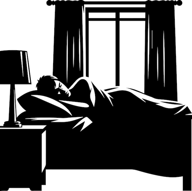 Un hombre durmiendo en la silhueta vectorial de la cama 7
