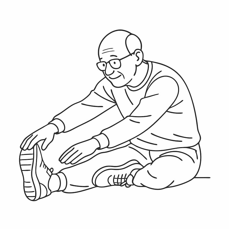 Vector hombre de edad avanzada se estira para promover la salud física y el bienestar
