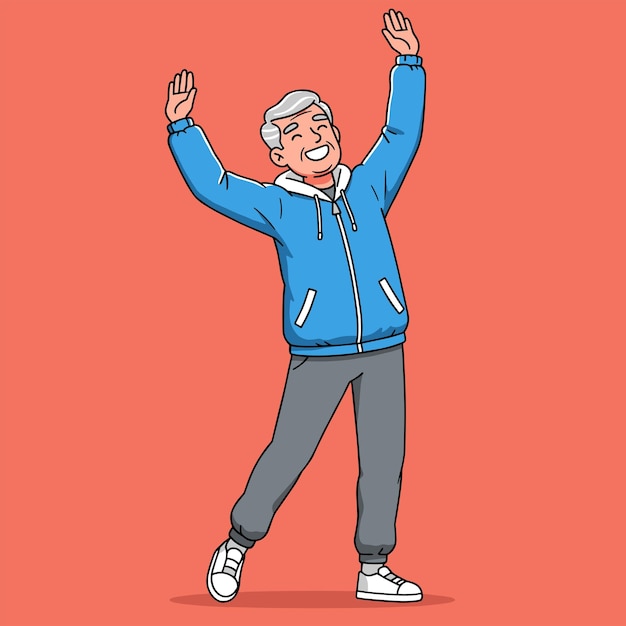 Hombre de edad avanzada feliz celebrando la aptitud y la alegría
