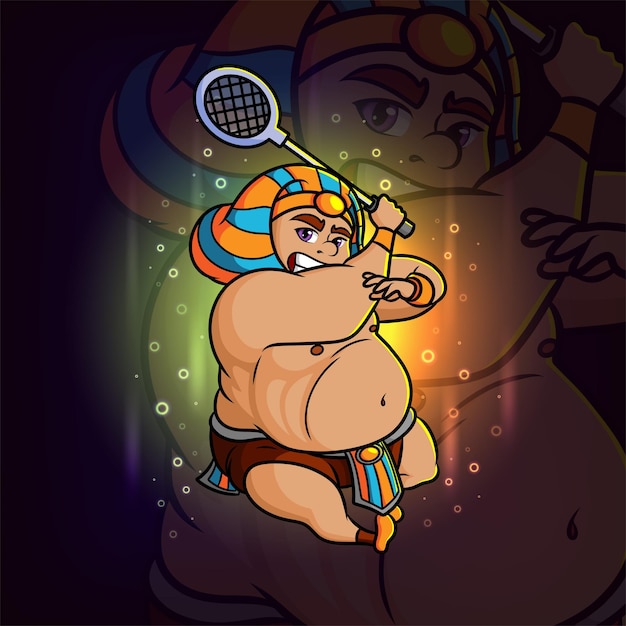 El hombre egipcio está jugando el diseño del logotipo de bádminton esport de ilustración.