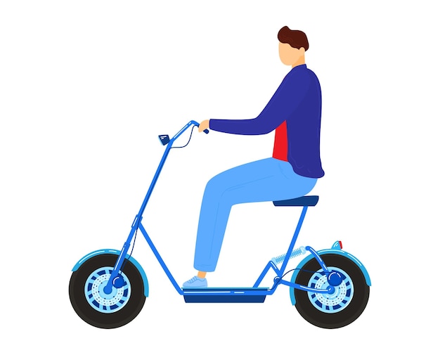 Vector hombre en electro scooter aislado en ilustración de vector blanco estilo de vida urbano activo dibujos animados niño persona carácter uso vehículo de energía eléctrica