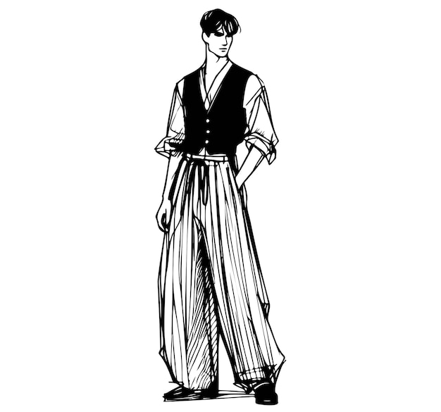 Hombre elegante y guapo con ropa de moda Hombre de moda Esbozo