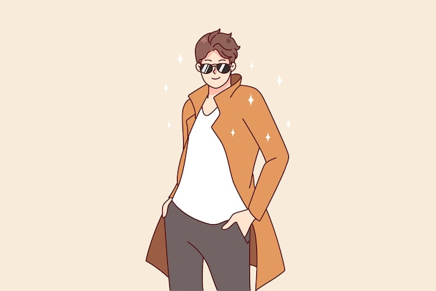 Vector hombre elegante con ropa de diseñador y gafas de sol.