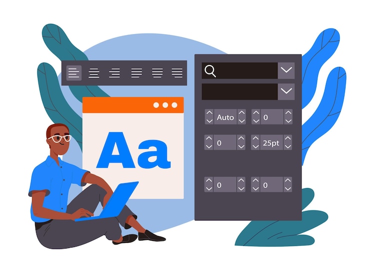 Vector un hombre eligiendo un diseñador gráfico de fuentes o un freelancer desarrollando una plantilla o aplicación de sitio web