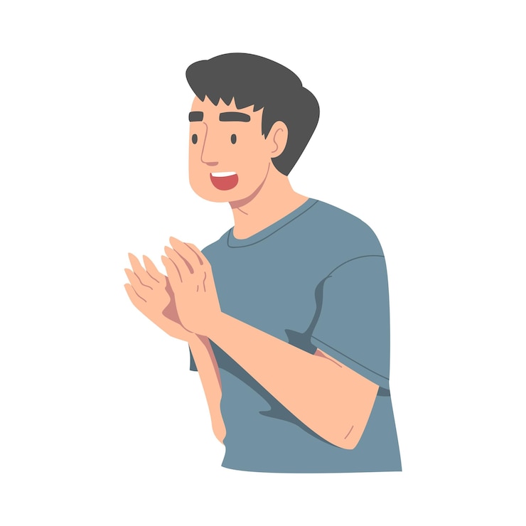 Vector hombre emocionado personaje mirando a alguien aplaudiendo demostrando atención ilustración vectorial
