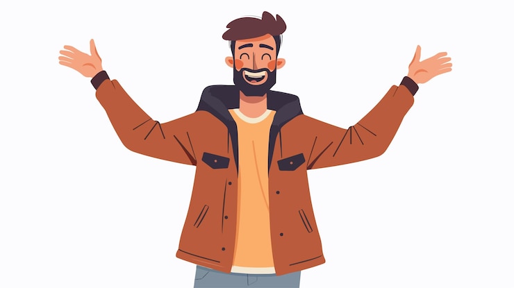 Vector hombre emocionado que da la bienvenida y saluda con una sonrisa