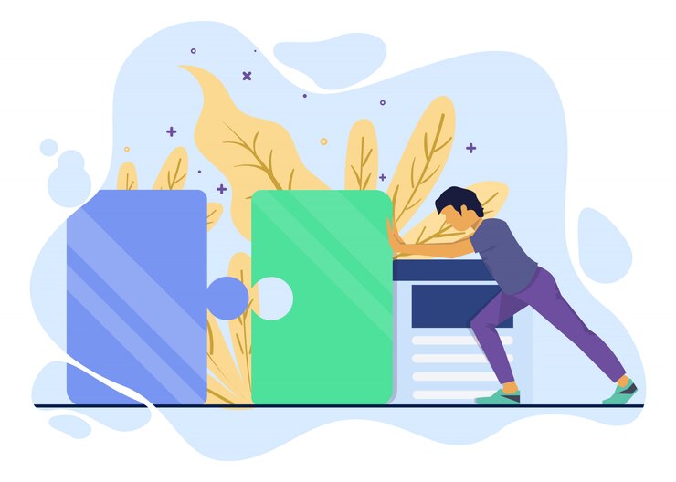 Vector hombre empuja el concepto de ilustración de rompecabezas