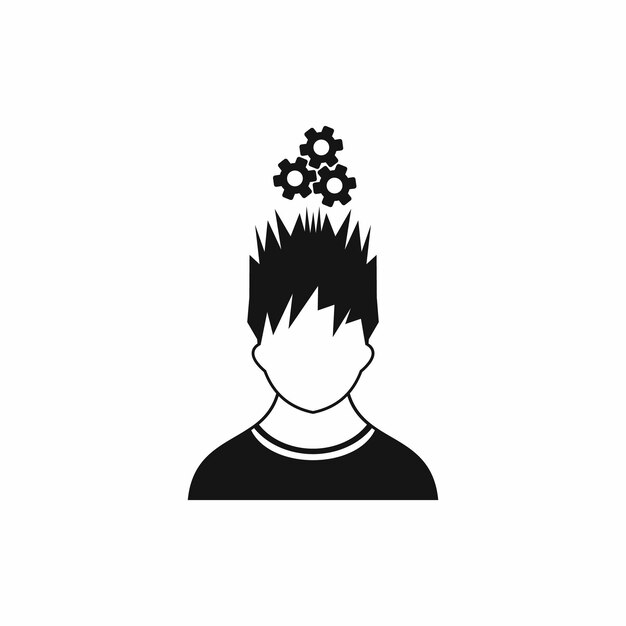 Hombre con engranajes metálicos sobre la cabeza icono en estilo simple aislado sobre fondo blanco
