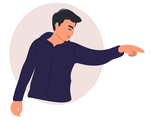 El hombre enojado amenaza con un dedo. El hombre grita, acusa y critica.
