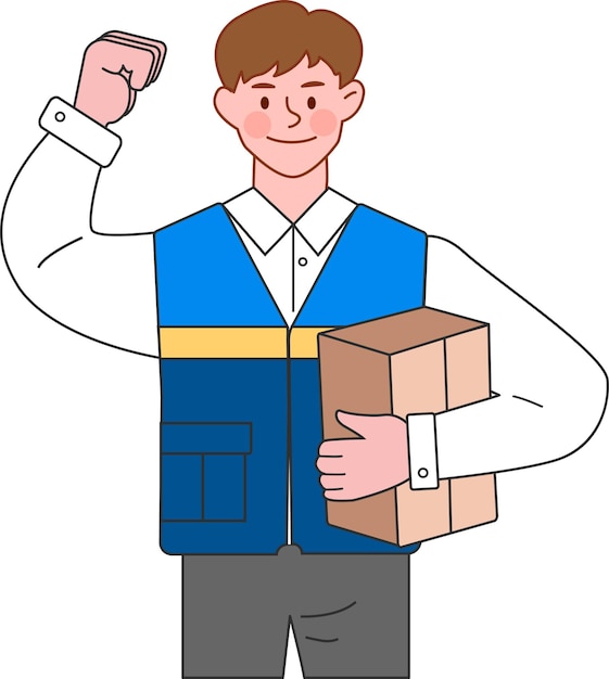 El hombre de la entrega feliz sostiene el paquete