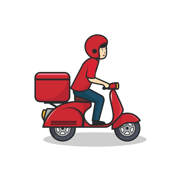 Vector hombre de entrega montando ilustración scooter rojo