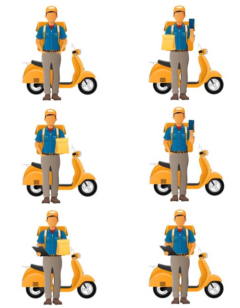 hombre de entrega en scooter servicio de mensajería ilustración vectorial