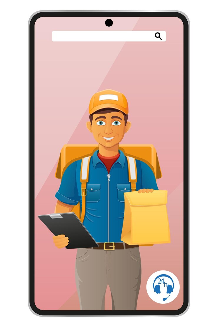 Vector hombre de entrega por teléfono servicio de mensajería ilustración vectorial