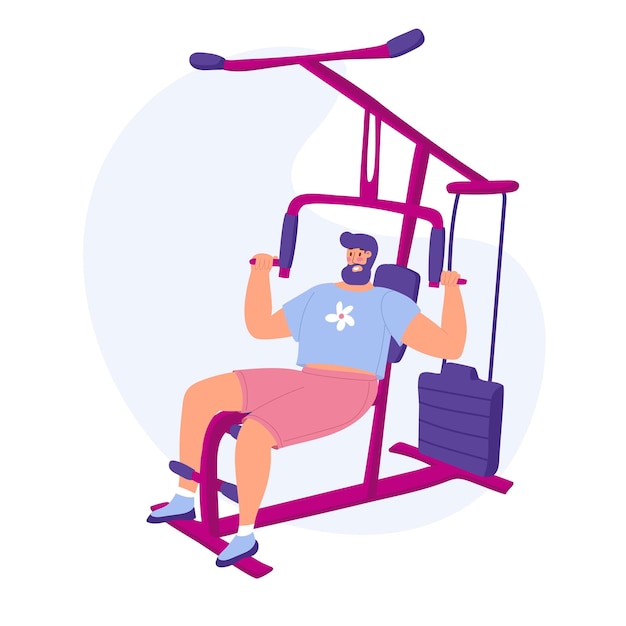 Un hombre con entrenador de mano pesada Ilustración vectorial Entrenamientos para adelgazar Vida deportiva perder peso