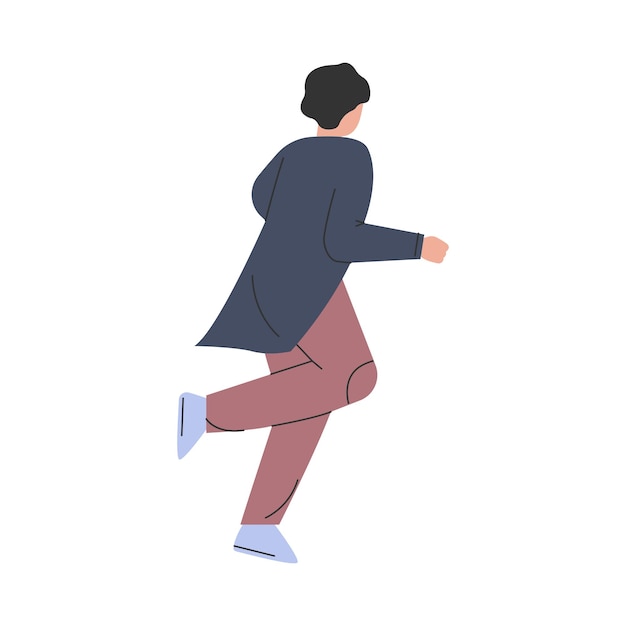 Hombre entusiasta Personaje corriendo a toda prisa y apresurándose a algún lugar Ilustración vectorial
