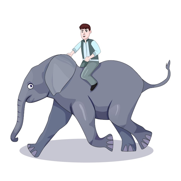 Vector hombre, equitación, un, elefante, caricatura, ilustración, fondo blanco