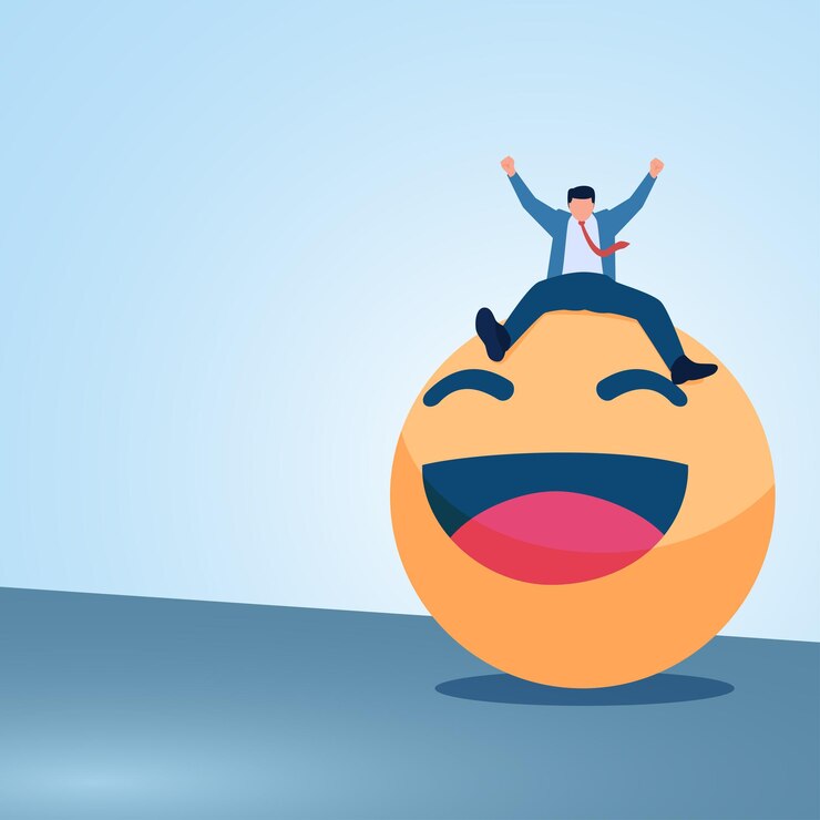 Vector un hombre es feliz en una pelota sonriente ilustración para ser optimista alegre positivo y feliz