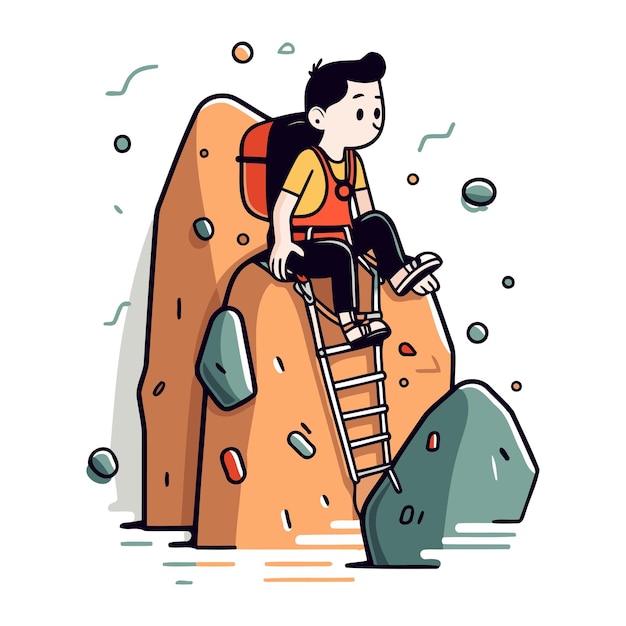 Vector hombre escalando una roca ilustración vectorial en estilo de dibujos animados planos