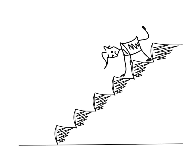Hombre en escaleras abajo, dibujos animados dibujados a mano Vector de fondo.