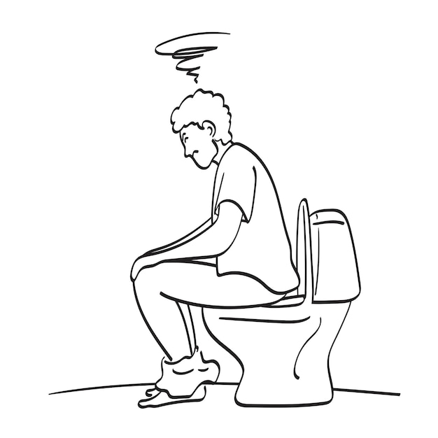 Hombre esforzándose en el inodoro Ilustración vectorial dibujada a mano aislada en el fondo blanco Arte de línea