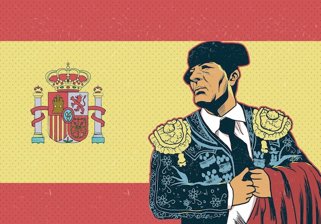 Vector hombre español sobre un fondo de bandera.