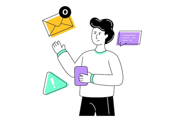 Hombre esperando Notificación Diseño de estilo plano Ilustración vectorial Ilustración de stock