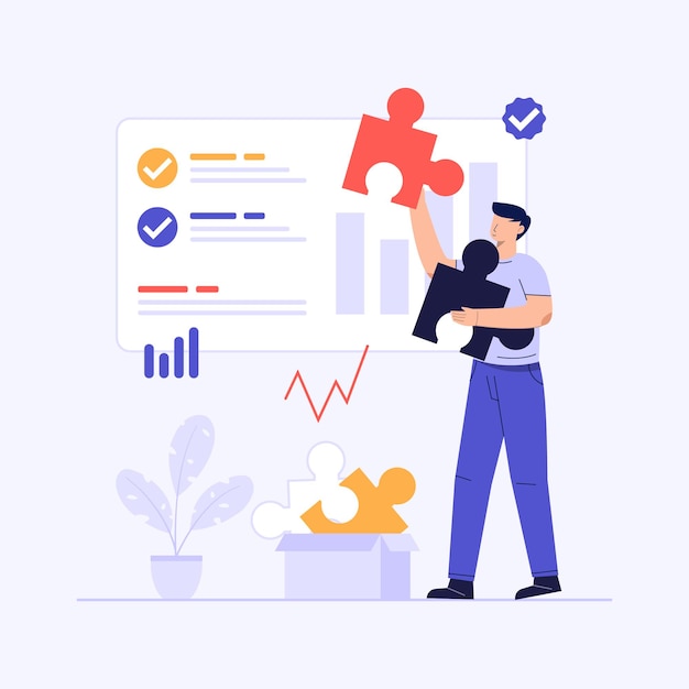 Un hombre está analizando la ilustración de diseño conceptual de datos