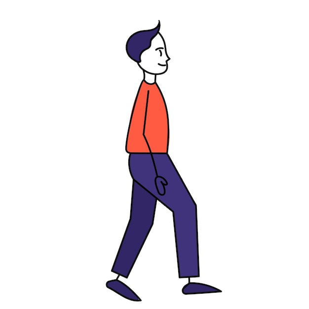 un hombre está caminando una simple estatuilla en un vector de fondo blanco