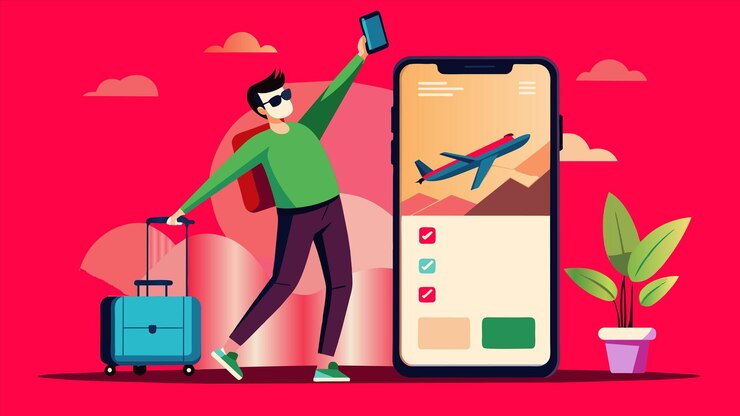 Vector un hombre está caminando con un teléfono y una foto de un hombre sosteniendo un teléfono