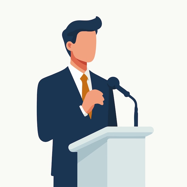 Un hombre está dando un discurso en un estilo de diseño plano simple