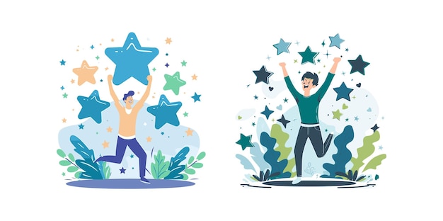 El hombre está feliz y celebra su logro de cinco estrellas