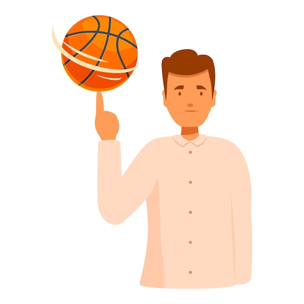 El hombre está girando una pelota de baloncesto en su dedo