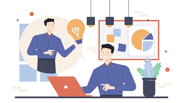 Un hombre está hablando de idea de negocio y estrategia