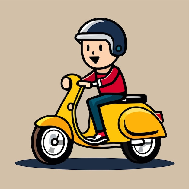 Un hombre está montando una motocicleta diseño de dibujos animados planos arte vectorial premium y simple