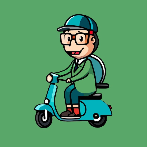 Un hombre está montando una motocicleta diseño de dibujos animados planos arte vectorial premium y simple