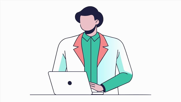 un hombre está de pie frente a una computadora portátil y una computadora portable