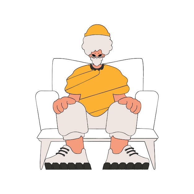 El hombre está sentado en una silla de estilo Rentro.