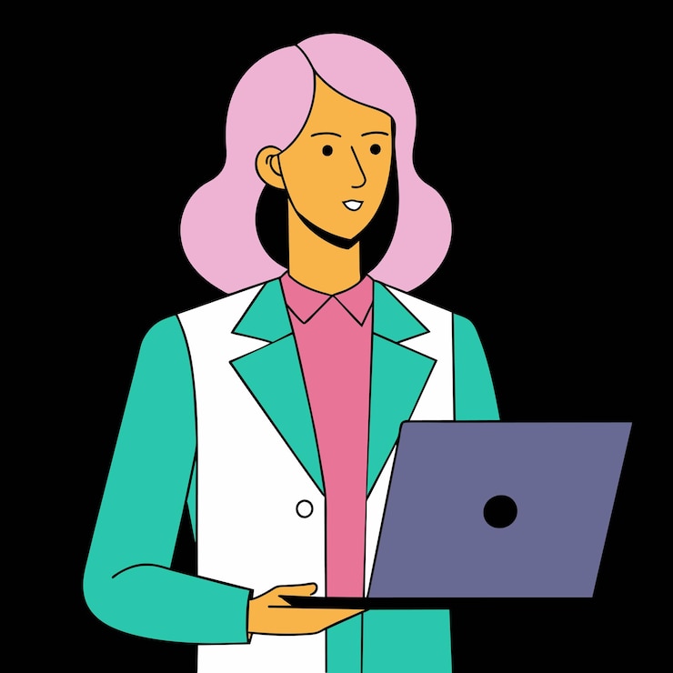 Vector un hombre está sosteniendo una computadora portátil y una mujer está manteniendo una laptop