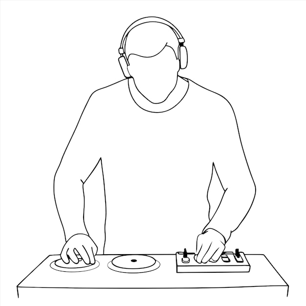 un hombre está tocando música en una mesa con un par de auriculares